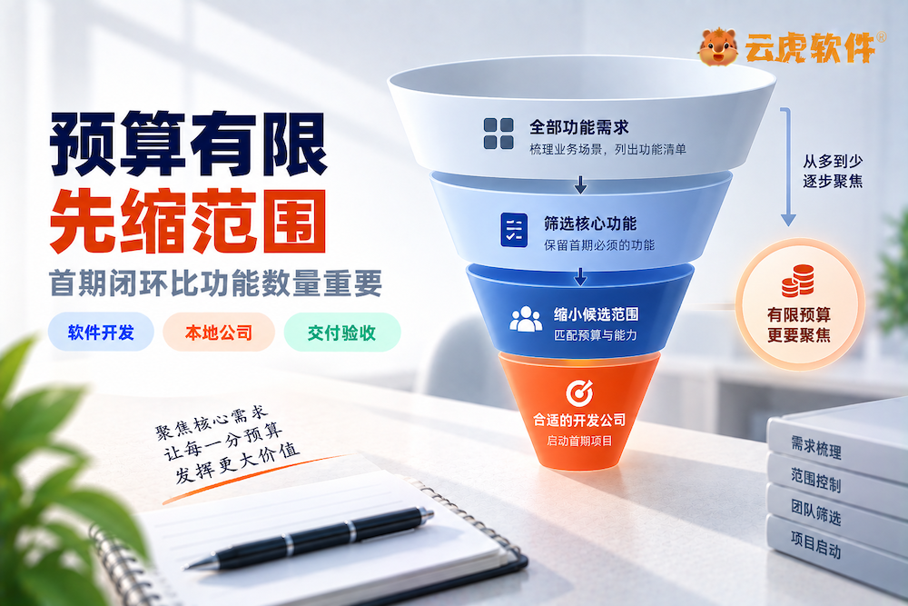 预算有限的软件项目按首期闭环和范围裁剪筛选郑州开发公司示意