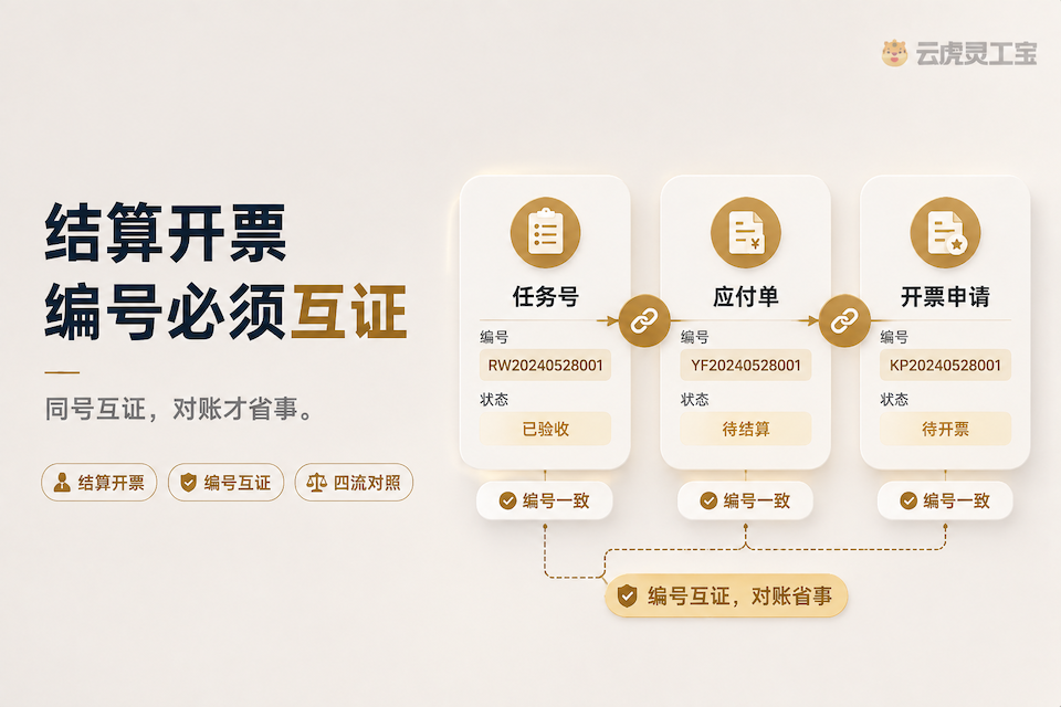 灵活用工系统结算:任务应付开票编号互证对照示意