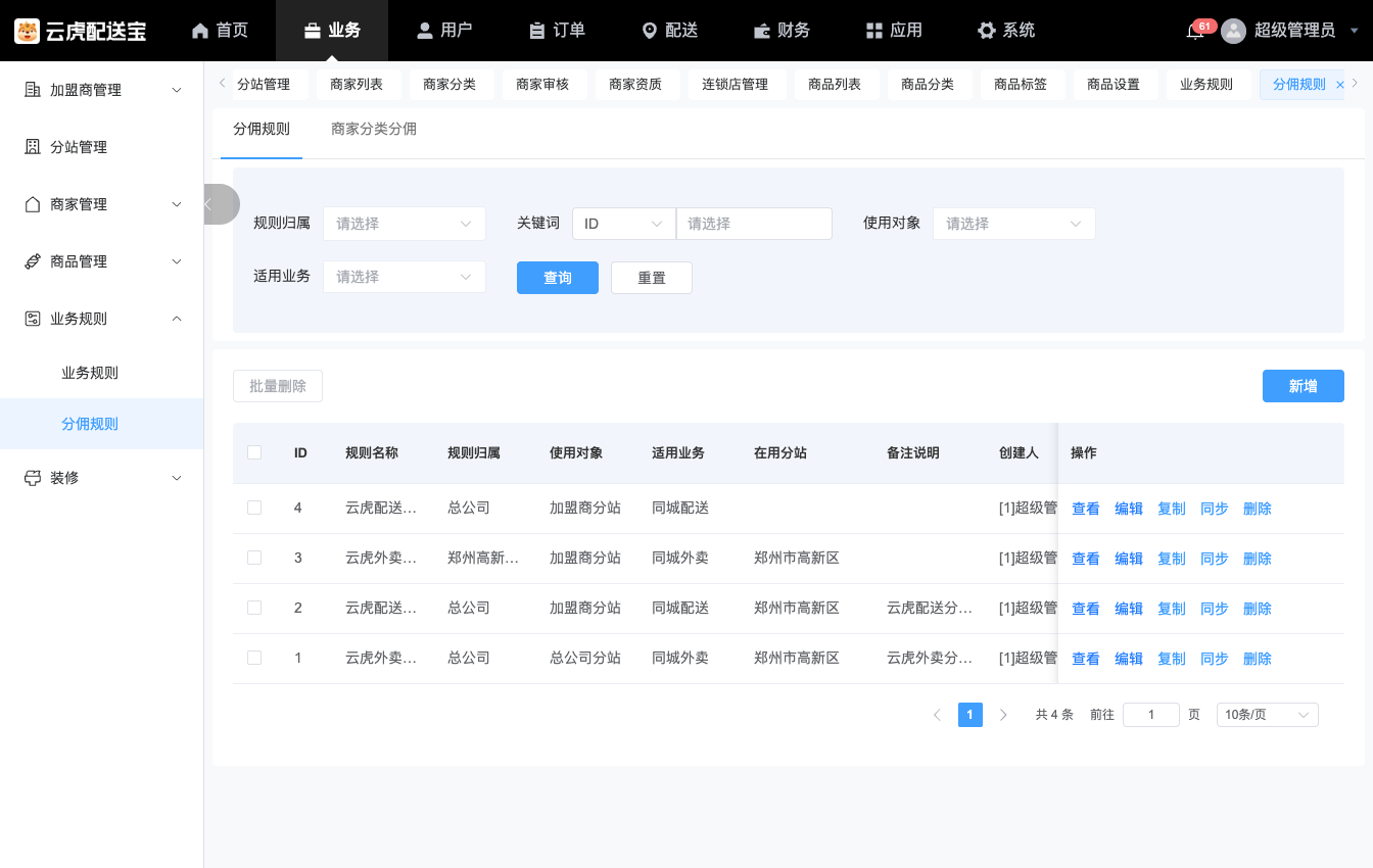 分佣规则配置示意