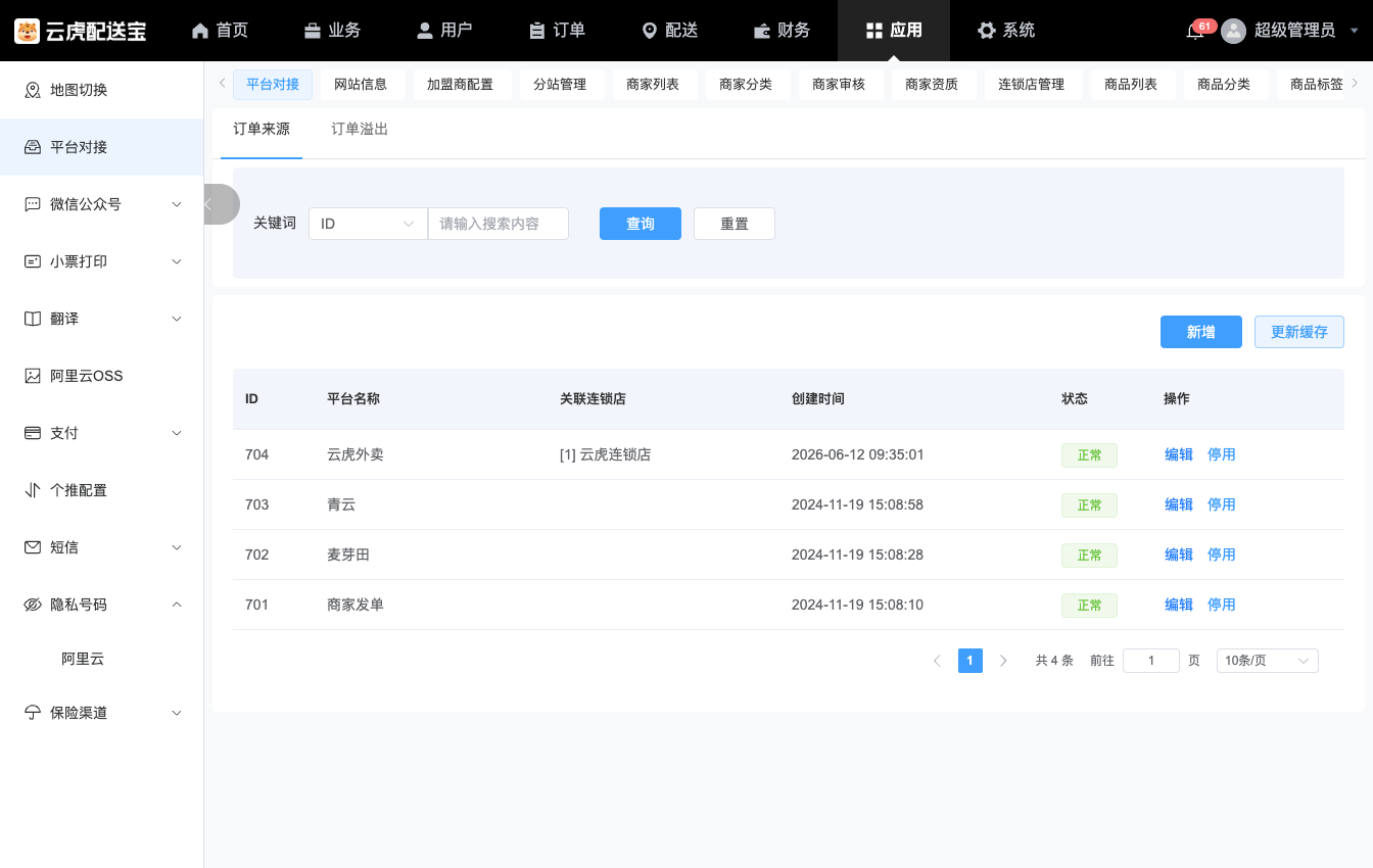 Java外卖系统二次开发:平台对接配置示意
