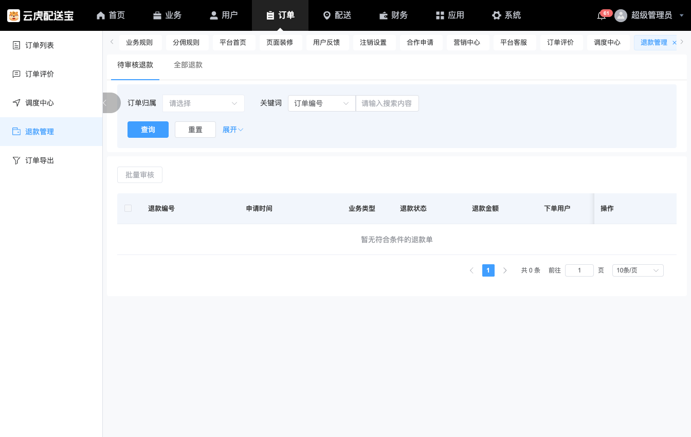 Java外卖订单管理系统：退款管理界面，对照退款状态与订单主账关联