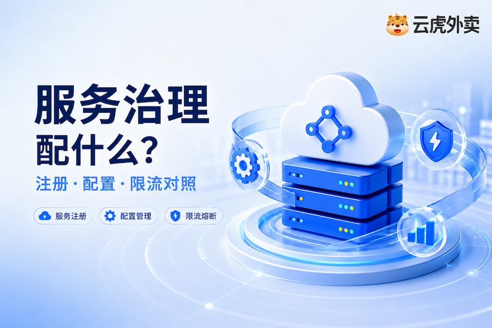 Java外卖系统服务治理：注册配置限流三块对照示意