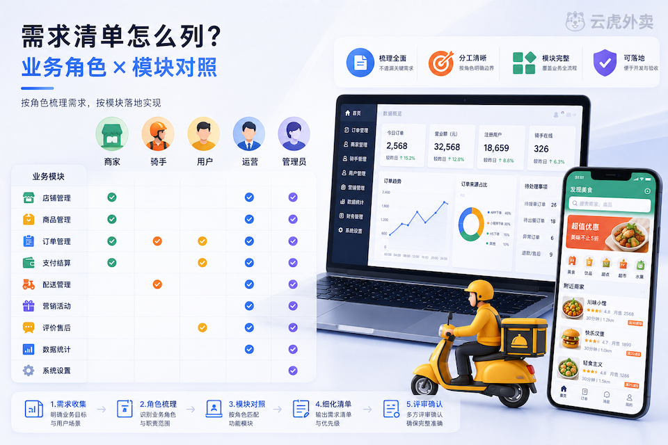 Java外卖系统需求清单：业务角色模块对照