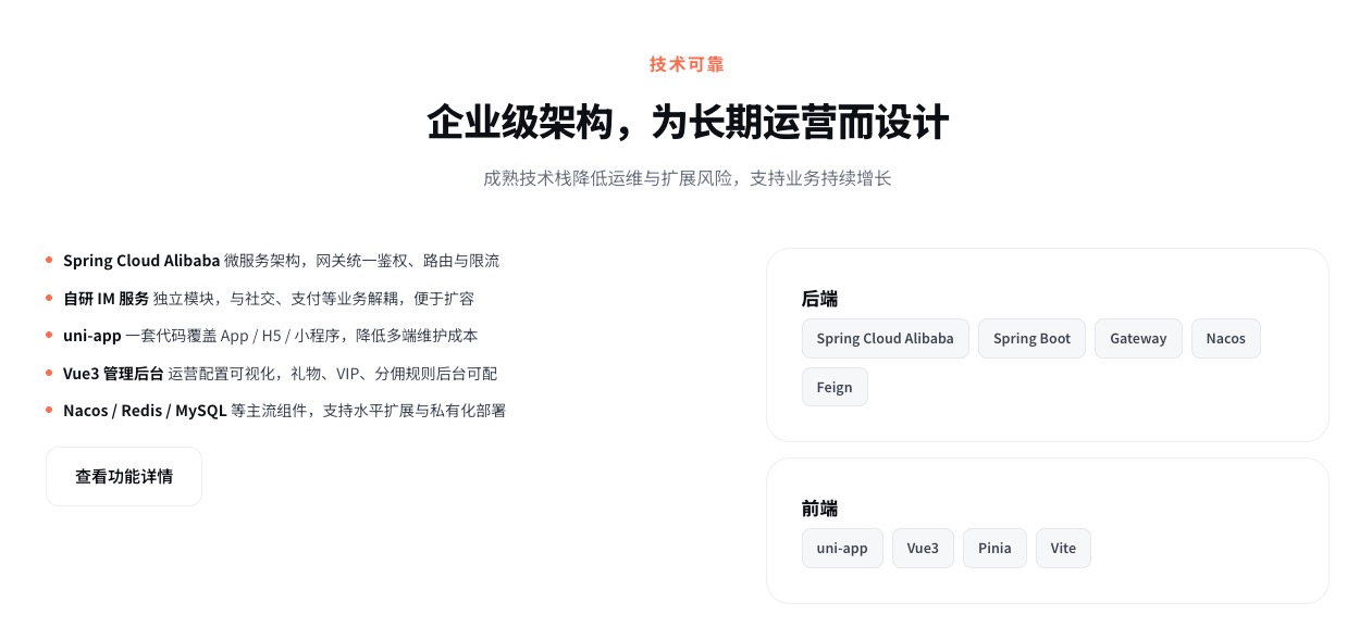 Java微服务社交企业级架构与长期运营扩展示意
