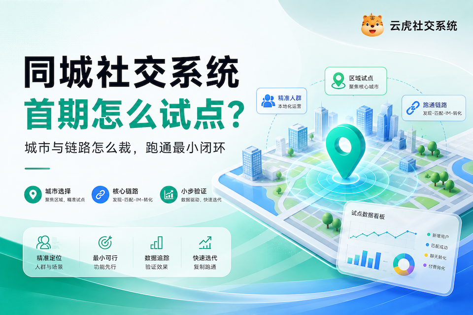 同城社交系统首期试点：城市边界与链路裁剪示意