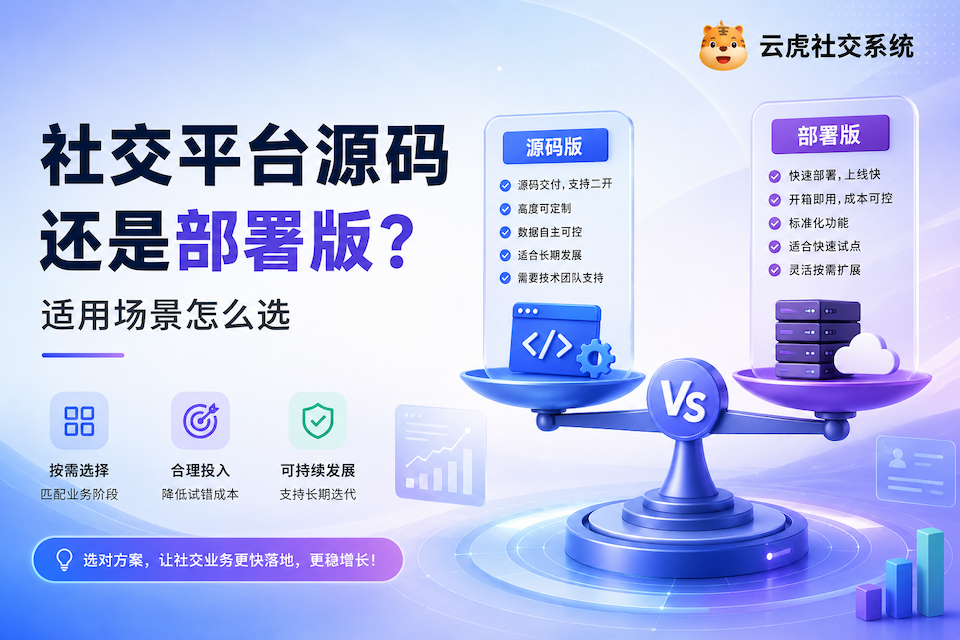 社交平台源码与部署版交付形态对照示意